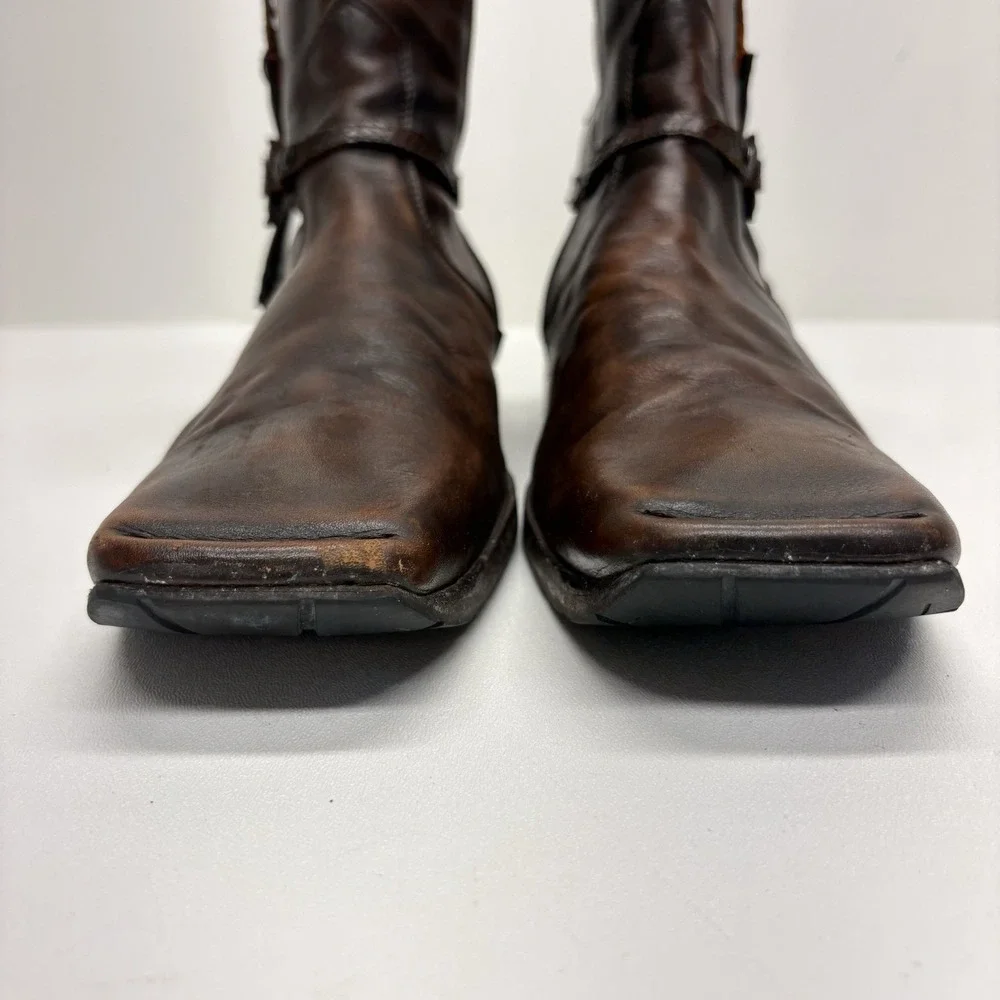 Mark Nason Corleone Brown Leather Harness Boots Square Toe Moto Men's Size 13